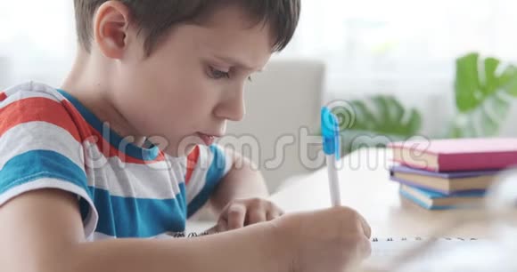 男孩拿着钢笔做作业视频的预览图