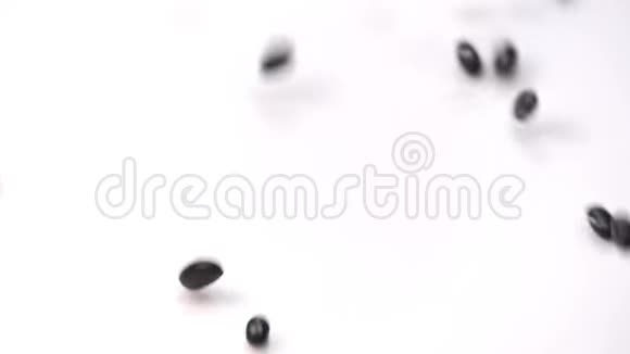 白色背景的黑豆从上面掉下来填满了画面慢动作96fps视频的预览图