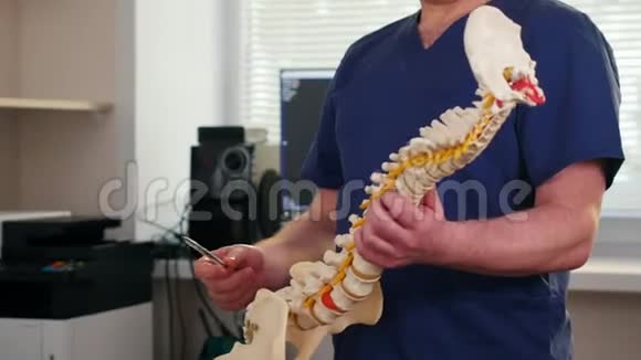脊椎治疗医生在脊柱样本上显示问题视频的预览图