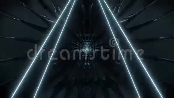 银色发光幻想三角线框设计与反光背景壁纸三维插图运动设计视频的预览图