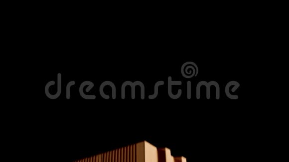 暗室霓虹灯前矗立着一堆孤立的红色陶瓷积木库存录像建筑视频的预览图