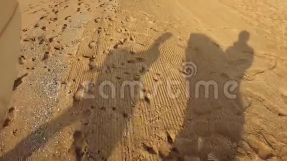 两个冲浪者的影子在沙滩上漫步视频的预览图