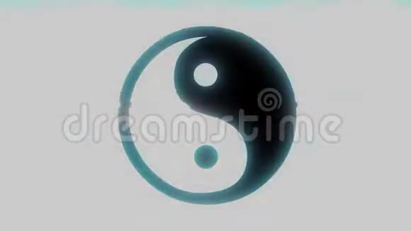 黑色阴阳符号在白色背景与全息屏幕故障效应的无缝环路视频的预览图