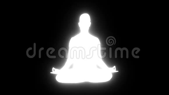 一个冥想的人的白色轮廓在无缝的循环中闪烁扭曲的光芒视频的预览图