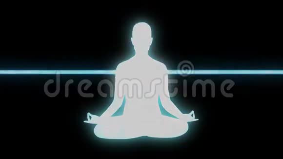 一个冥想者的白色轮廓与无缝环的全息屏幕故障效应视频的预览图