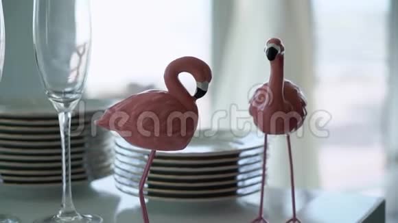 派对上粉红火烈鸟的小人物视频的预览图