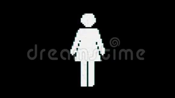 一个女人在黑色背景上的白色象形文字8位效应和蓝色全息效应在无缝环中视频的预览图