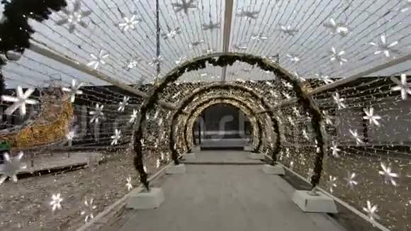 莫斯科公园一条发光的隧道里的街道圣诞装饰视频的预览图