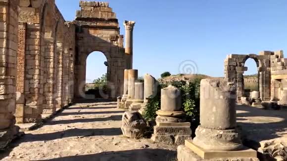 古罗马城市Volubilis附近的废墟摩洛哥非洲视频的预览图