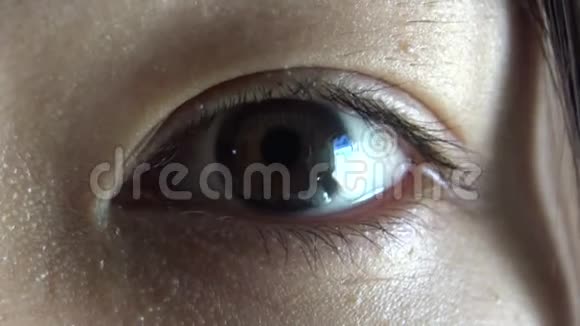 特写棕色眼睛打开细节瞳孔扩大妇女亚裔4K视频的预览图