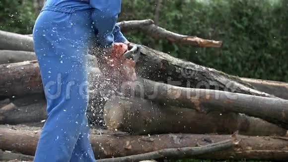 在缓慢运动的木头上切割木头视频的预览图