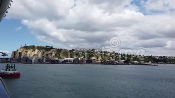 新西兰Dunedin繁忙的港口码头和港口的游轮视频的预览图