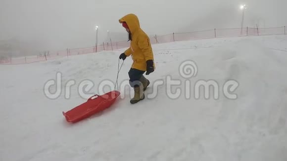 小女孩在东京雪场玩雪橇视频的预览图