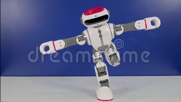 小型机器人人形站在展览的腿上视频的预览图