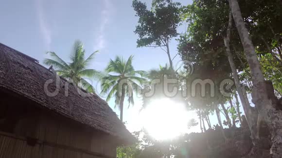 明亮的太阳和茅草屋顶视频的预览图