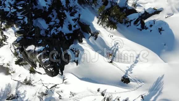 专业滑雪者的身影停在白山空中视频的预览图