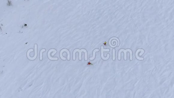专业滑雪爱好者在雪域跑道上活动视频的预览图
