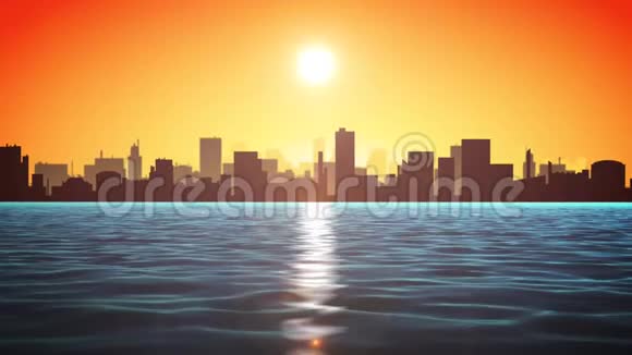 日落海洋与城市景观视频的预览图