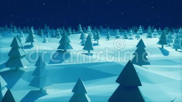 圣诞节背景雪景深蓝森林低聚视频的预览图