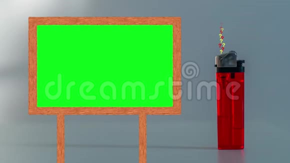 带有绿色屏幕的框架靠近打火机上面有问号视频的预览图