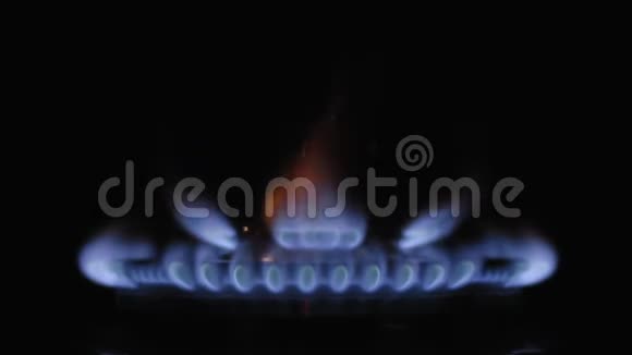 在黑暗中炉子的气蓝色火焰正在燃烧慢动作P视频的预览图