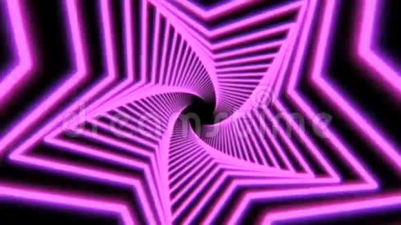 美丽的抽象紫星形状飞行无缝背景未来式环路隧道概念在4K视频的预览图