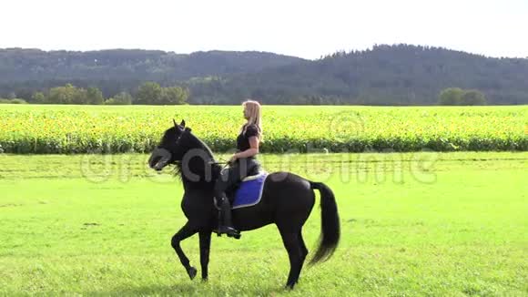 美丽的金发女郎骑马视频的预览图