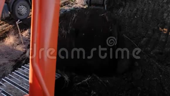 挖掘机用斗把土装在卡车上视频的预览图