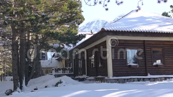 森林中有木屋的冬季景观视频的预览图