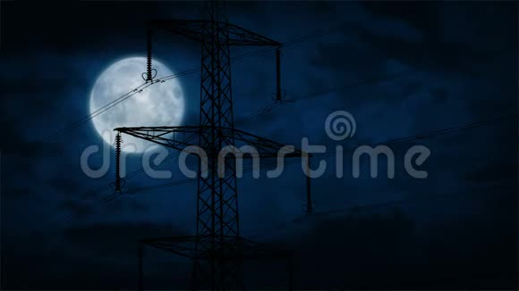 夜晚满月的电力线路视频的预览图