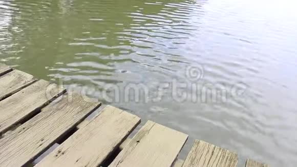这条河上有一座木桥它有着缓慢的水波视频的预览图