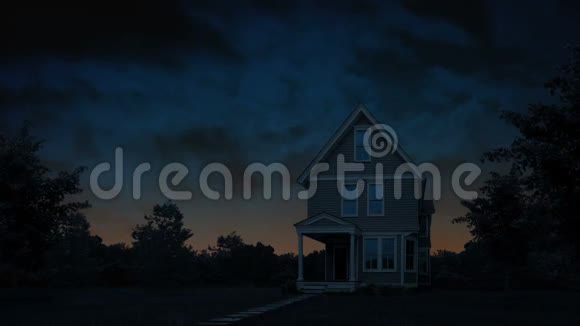 黎明时分的房子与橙色天空视频的预览图