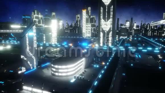 在未来城市过夜飞行未来的概念逼真的4K动画视频的预览图