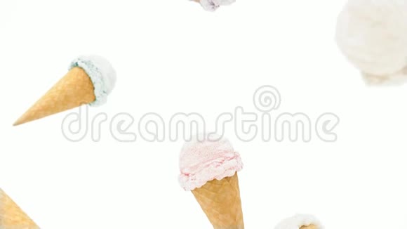 空白彩色冰淇淋蛋卷下落模型环形开关视频的预览图