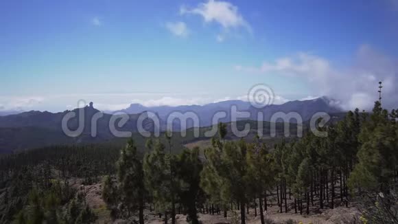 谷的一座火山岛针叶常绿林山峦云雾缭绕时滞湿的快速移动视频的预览图