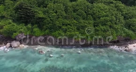 巴厘岛的悬崖巨大的岩石大量的树木和蓝色的海水4K视频的预览图