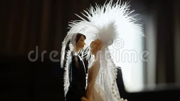 有羽毛的新娘和新郎雕像视频的预览图