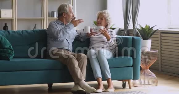 退休老夫妇一起在客厅喝茶视频的预览图