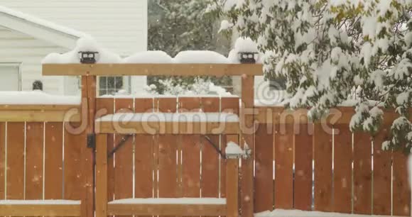 在下雪的时候后院有一道棕色的栅栏上面有栅栏视频的预览图