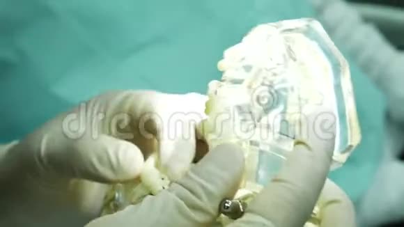 牙科医生展示了牙齿技术保健的模型布局视频的预览图