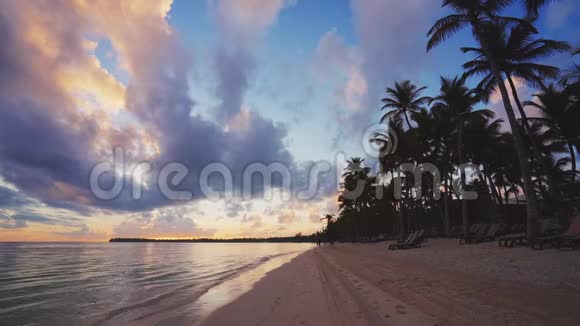 清晨在热带海滩上奔跑的女孩多米尼加共和国视频的预览图
