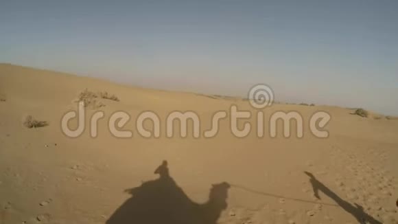 骆驼沙丘上的沙人影子拉贾斯坦邦视频的预览图