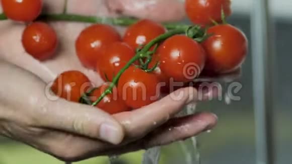 樱桃番茄洗水健康饮食素食素食维生素和青春的概念视频的预览图