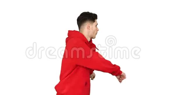 年轻的嘻哈男子打破舞蹈顶部打破舞蹈白色背景视频的预览图