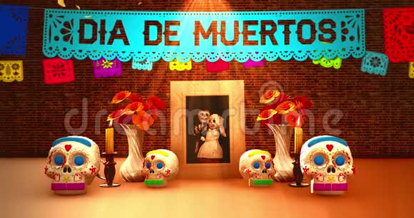 死亡祭日墨西哥的奥伦达一幅画和花瓣飘落视频的预览图