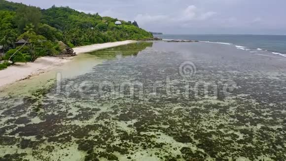 塞舌尔马河岛AnseForbans的浅海热带海滩鸟瞰图视频的预览图