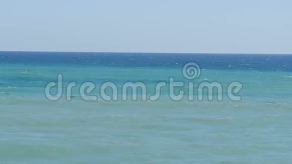 美丽平静的三色大海有不同色调的蓝绿色和深绿色视频的预览图