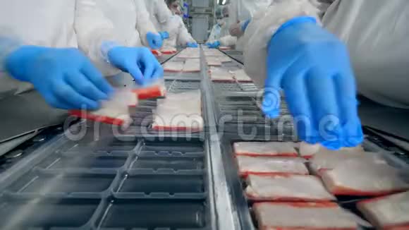 食品厂工人将食品包装成包装视频的预览图