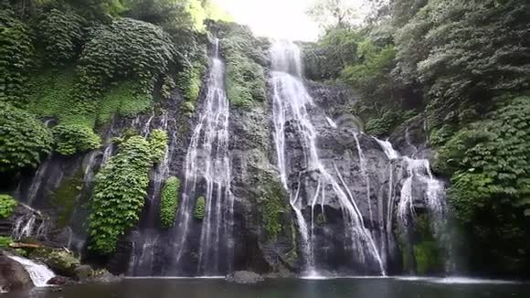 印度尼西亚北巴厘岛绿色热带雨林中的巴尤马拉双生瀑布视频的预览图