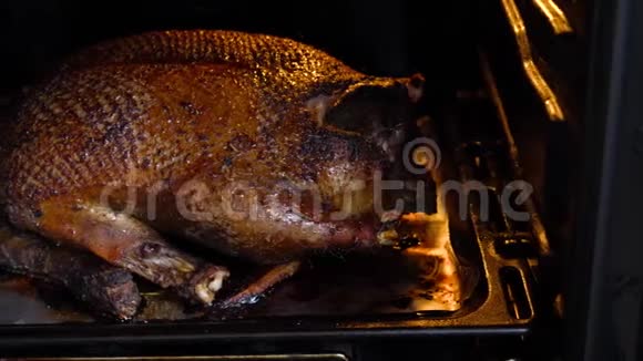 大鸭子在烤箱里烤视频的预览图